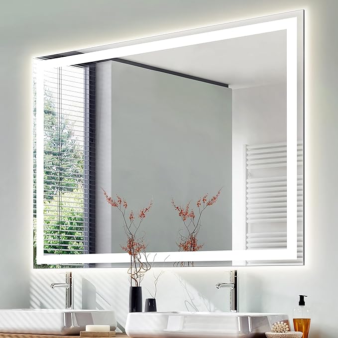 JONATHAN Y MIR100A-3648 Pax 36 in. W x 48 in. H Large Rectangular Frameless Antifog Front/Back-Lit Wall Bathroom Vanity Mirror with Smart Touch