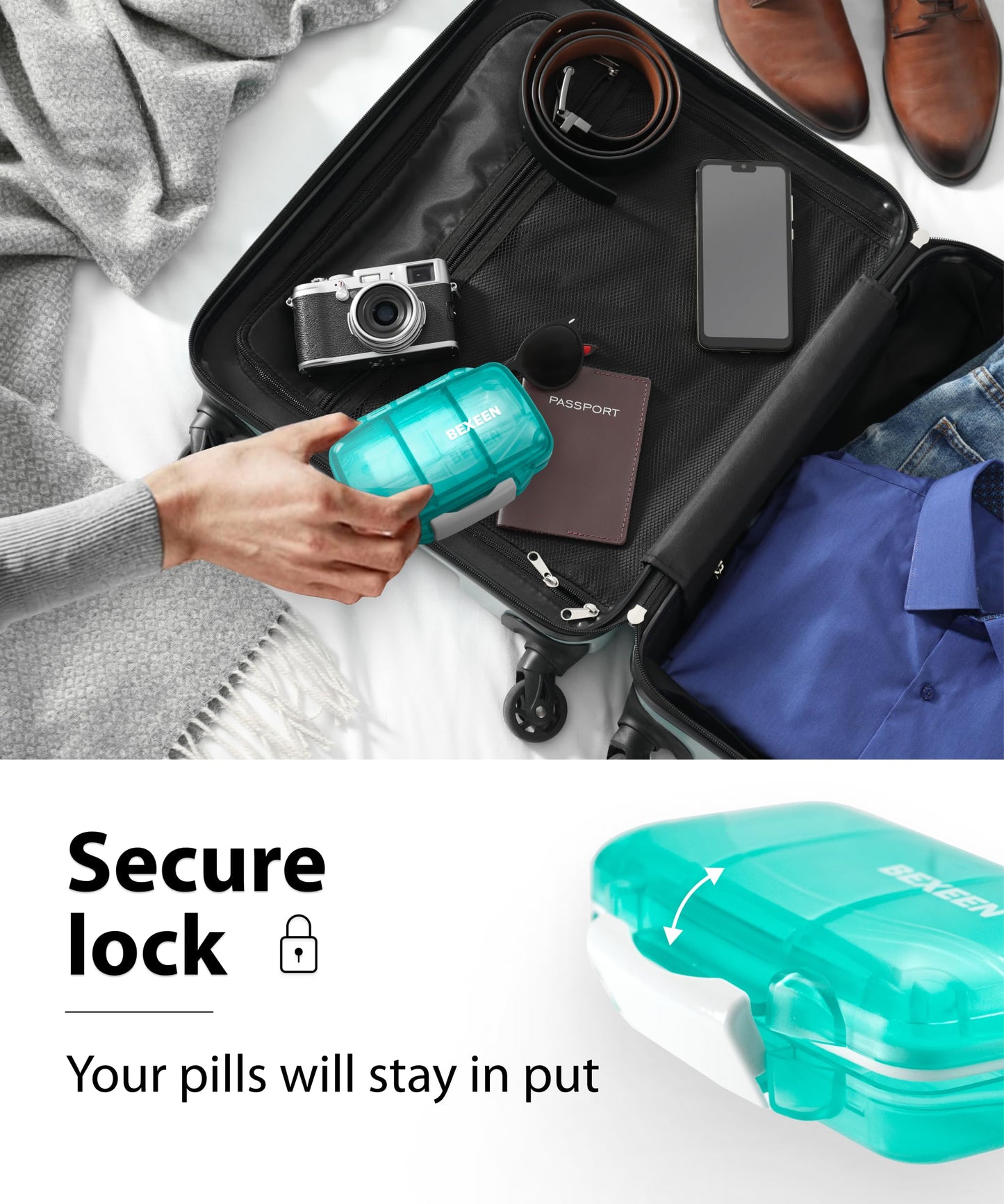 Travel Pill Organizer – Compact Medicine Kit for Purse, Portable Pharmacy Pill Box with Labels, Moisture-Proof Vitamin & Supplement Holder with 7 Secure Compartments for Home & Travel