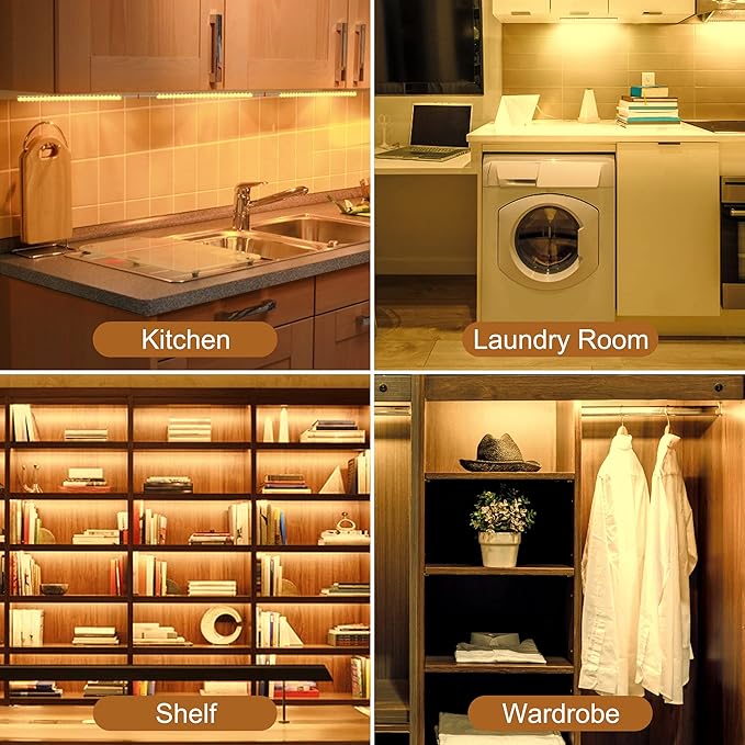 3PCS x 12inch Under-Counter Light Fixtures, LED Cabinet Lights with Memory Function, Warm White 3000K Desk Lighting, Slim Under Cupboard Lighting for Kitchen, Desk, Shelf
