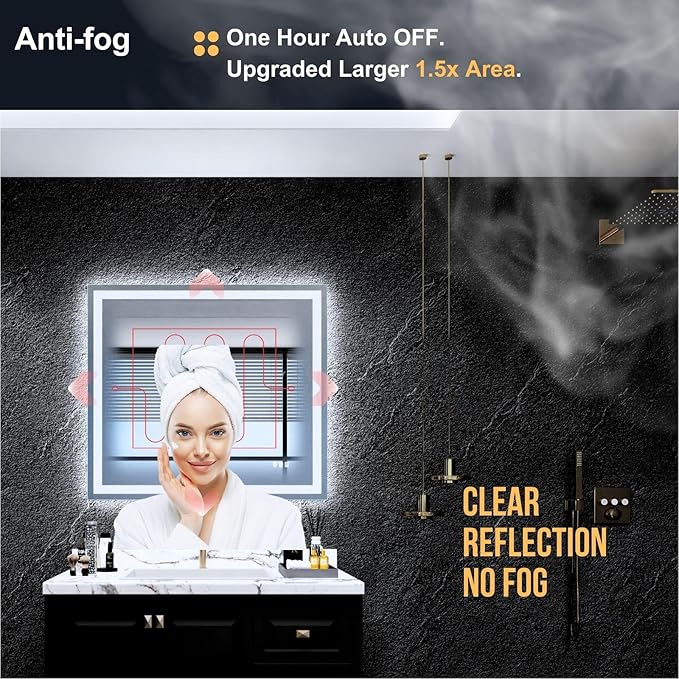 LED Bathroom Mirror 48"x 30", Front Lit and Backlit LED Mirror with Lights,Stepless Dimmable,Anti-Fog, Shatter-Proof, Memory, 3 Colors,LED Mirror for Bathroom .(Horizontal/Vertical)