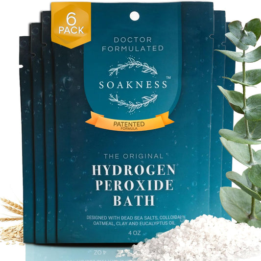 Hydrogen Peroxide Epsom Salt Bath Soak - USA-Made â Patented Bath Salts, Muscle Recovery, & Skin Detoxification â Magnesium Salts for Bathing - Doctor Formulated Pure Epsom Salt (6-Pack)