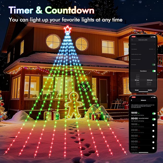 16.4FT Outdoor Christmas Decorations, Smart RGB Color Changing Christmas Hanging Waterfall String Lights, APP Remote Control, DIY Multi-Color Lightshow, Music Sync, Outside Xmas Lights Decor