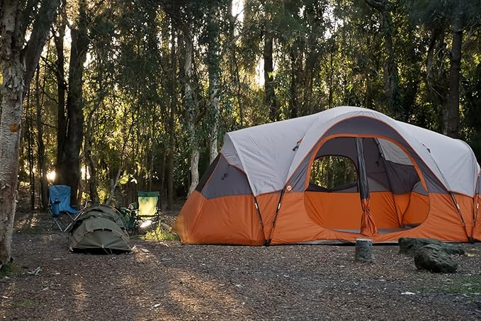 UNP Camping Tent 10-Person-Family Tents, Parties, Music Festival Tent, Big, Easy Up, 5 Large Mesh Windows, Double Layer, 2 Room, Waterproof, Weather Resistant, 18ft x 9ft x78in