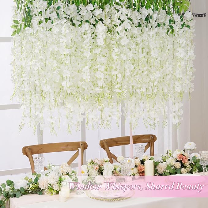 Waipfaru 40 Pack White Wisteria Hanging Flowers, Fake Flowers for Decoration, Artificial Hanging Flowers, Vines for Bedroom, Flower Garland for Home, Party, Wall, Wedding Decoration(3.6 Ft/Pcs)
