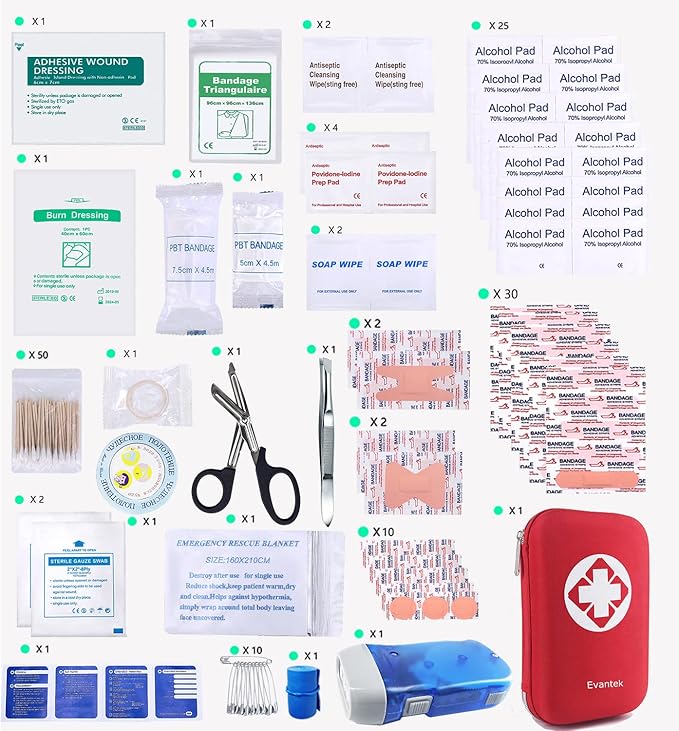 First Aid Kit Medical Med - 155 Pcs Kit Waterproof Emergency Kit for Camping Hiking Home Outdoor Truck Vehicle Car Fishing Travel Biking (RED) 1