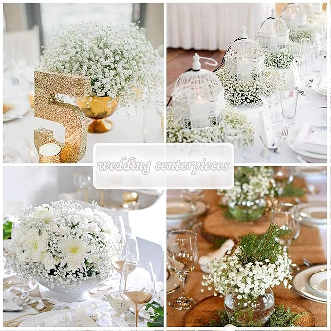 N&T NIETING Babys Breath Artificial Flowers White, 10Pcs Fake Gypsophila Bouquet Flowers Real Touch Faux Babies Breath Arrangement for Wedding Floral Party Home Centerpieces Decoration, White