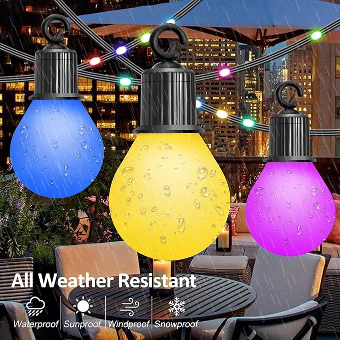 Outdoor String Lights 41ft 20 Dimmable Bulbs+80 LED Beads,RGB Patio Lights with Remote,IP65 Waterproof Shatterproof Color Changing String Lights USB Plug for Outside Garden Yard Party Decor