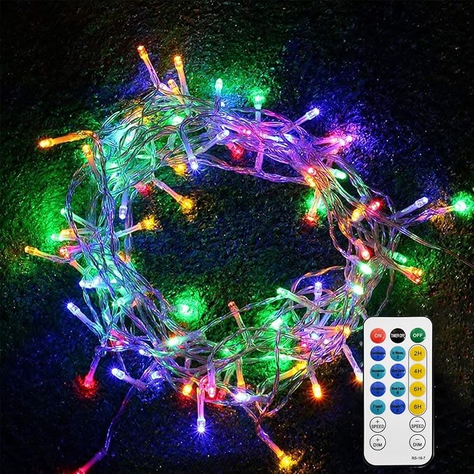 echosari Battery Christmas String Lights 100 LEDs Outdoor LED Fairy String Lights with Remote Button Cell(Dimmable, Timer, 8 Modes) - Multicolor