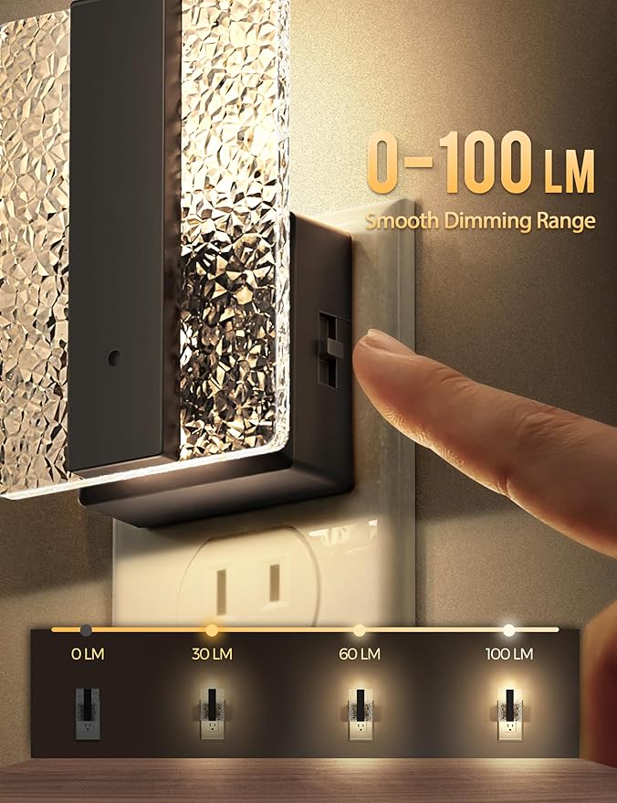 DORESshop LED Night Lights Plug Into Wall, Decorative Night Light with Dusk-to-Dawn Sensor, Dimmable Nightlights, Adjustable Brightness Night-Lights for Bathroom, Hallway, Bedroom,Stairway, 1 Count