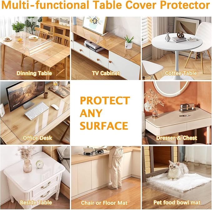 Clear Table Protector 24 x 30 Inch 1.5mm Thick Plastic Table Cover Protector, Waterproof PVC Clear Tablecloth Protector Pad, Rectangular Vinyl Desk Protector Mat for Tabletop Coffee Dining Room Table