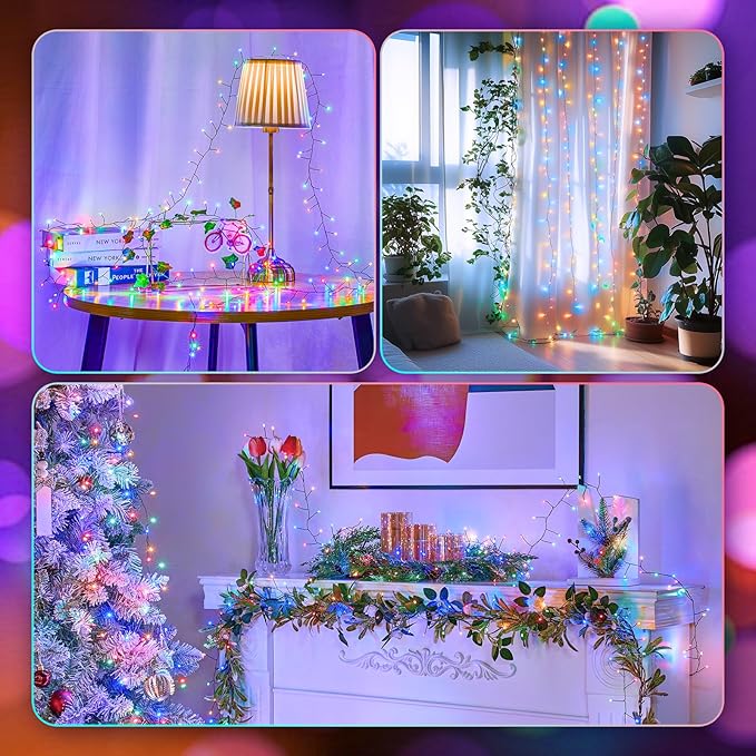 Fairy Lights Battery Operated, 10 FT 120LED Twinkle Firecracker String Lights with 8 Lighting Modes & Timer, Waterproof Cluster Light for DIY Outdoor Wreath Wedding Christmas Decoration, Multicolor