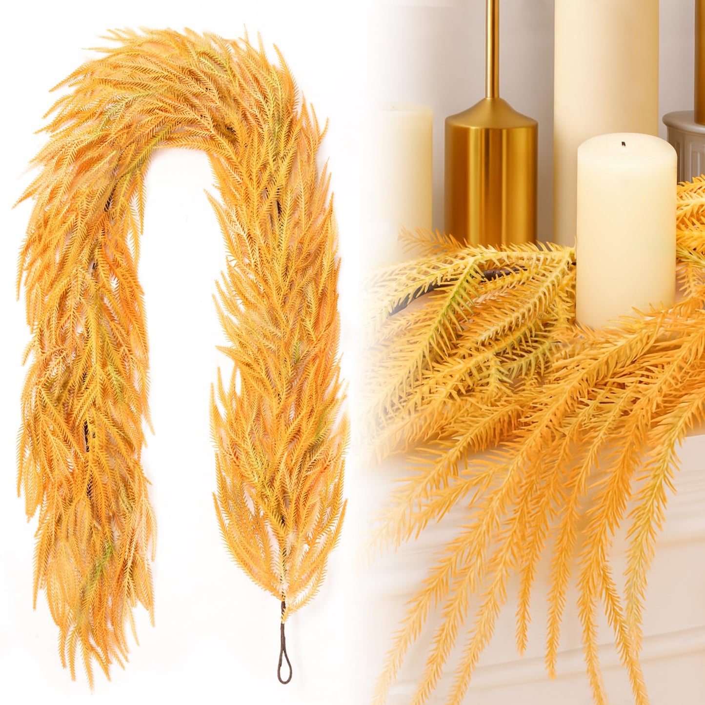 Noverlife 6FT Fall Garland for Mantle, Artificial Fall Leaf Garlands Gradient Autumn Hanging Norfolk Pine Garland, Harvest Faux Pine Wreath Fall Leaves Decor for Home Thanksgiving Halloween