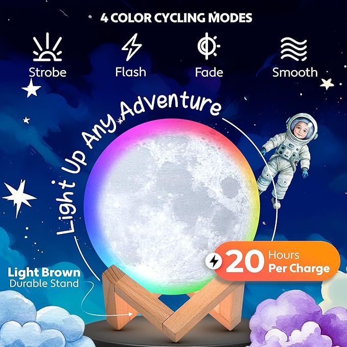 Mind-Glowing Moon Lamp - 3D Moon Night Light for Kids Bedroom - Globe Nightlight with Multi Color LED, Touch/Remote Control - Birthday Gift for Any Year Old Girls & Boys - Space Decor (5.9 inch)
