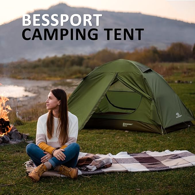 Bessport Camping Tent 1/2 Person Tent Waterproof Two Doors Backpacking Tent Easy Setup Lightweight for Outdoor, Hiking Mountaineering Travel