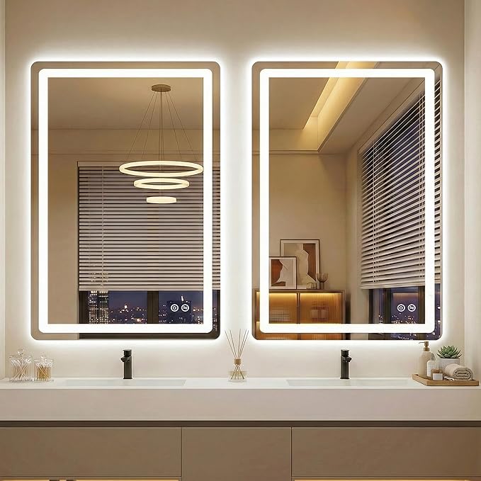 LED Bathroom Vanity Mirror with Light, 2pack 36"x24" Led Bathroom Vanity Mirror with Light for Wall, Anti-Fog, Dimmable 3 Colors, Memory Function, Backlit and Front Lit, Plug-in/Hardwired