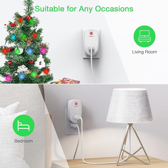 2 Pack Remote Control Outlet, TESSAN Wireless Electrical Plug Switch for Lights, Lamps, Fans, 100ft RF Range, 1200W (1 Remote + 2 Outlet)