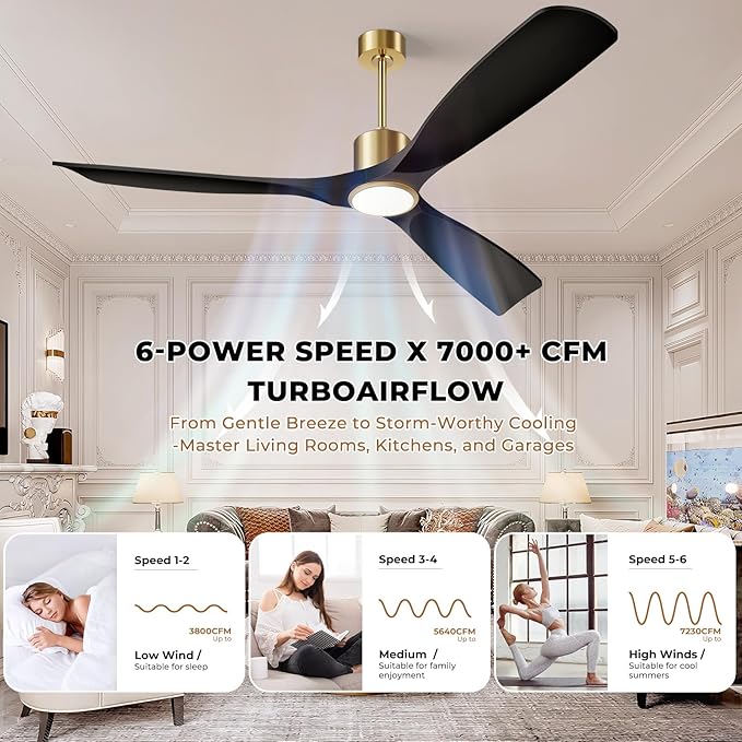 Ceiling Fan with Light and Remote Control, 52" Outdoor Ceiling Fan for Patios, Bedrooms & Living Rooms - Matte Black & Gold