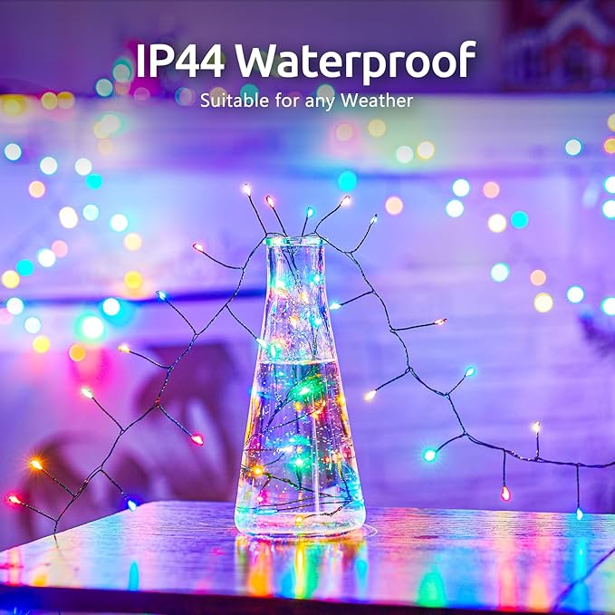 Fairy Lights Battery Operated, 10 FT 120LED Twinkle Firecracker String Lights with 8 Lighting Modes & Timer, Waterproof Cluster Light for DIY Outdoor Wreath Wedding Christmas Decoration, Multicolor