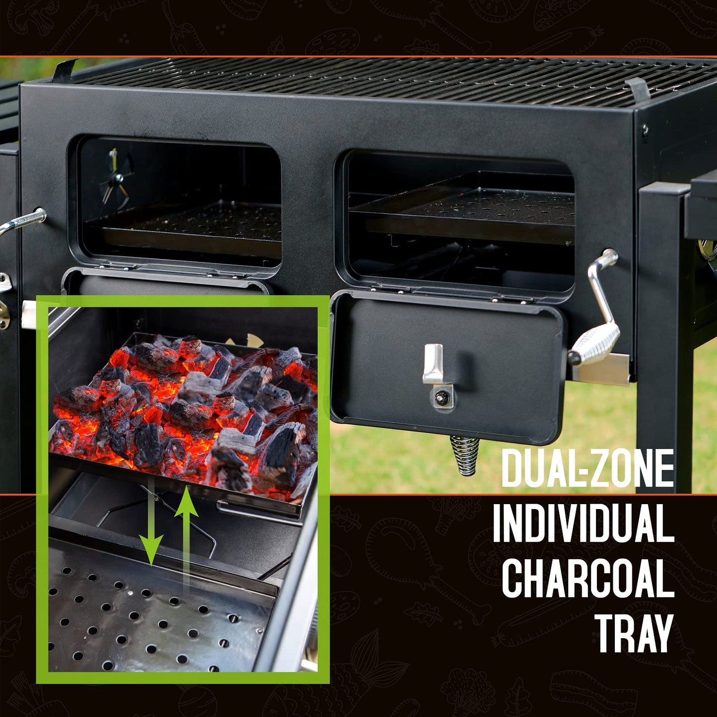 Sophia & William Extra Large Charcoal BBQ Grills with 794 SQ.IN. Cooking Area, Heavy Duty Outdoor Barbecue Grill with 2 Individual Lifting Charcoal Tray and 2 Foldable Side Table, Black