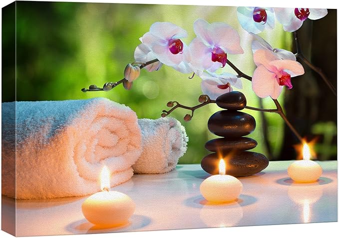 wall26 Canvas Print Wall Art Massage Stones, Candles & Orchid Flowers Floral Botanical Photography Realism Tropical Zen Colorful Ultra for Living Room, Bedroom, Office - 24"x36"