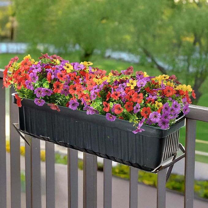 Artificial Flowers Faux Plants Outdoor Fake Flowers Spring Decor,12 Bundles Outdoor Flower Plastic Plant Colorful Daisy UV Resistant for Porch Patio Yard Garden Pot Planters