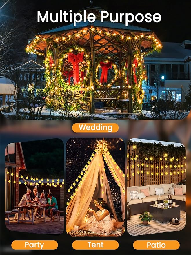 2-Pack 72FT 120 LED Crystal Globe Solar String Lights Outdoor, Waterproof Solar Powered Lights for Outside, 8 Lighting Modes Patio Decorations for Garden Yard Wedding Party Porch Xmas(Warm White)