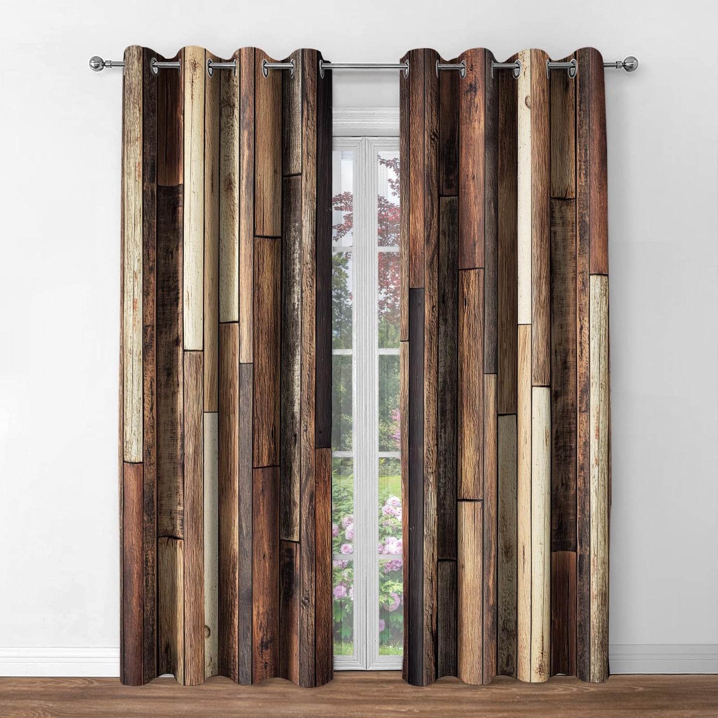 Jekeno Rustic Wooden Blackout Curtains Brown Wood Hardwood Floor Plank Board Door of Farmhouse Village Rural Lodge Retro Decor for Bedroom Living Room Grommet Window Drapes 2 Panel Set, 52"x84"""