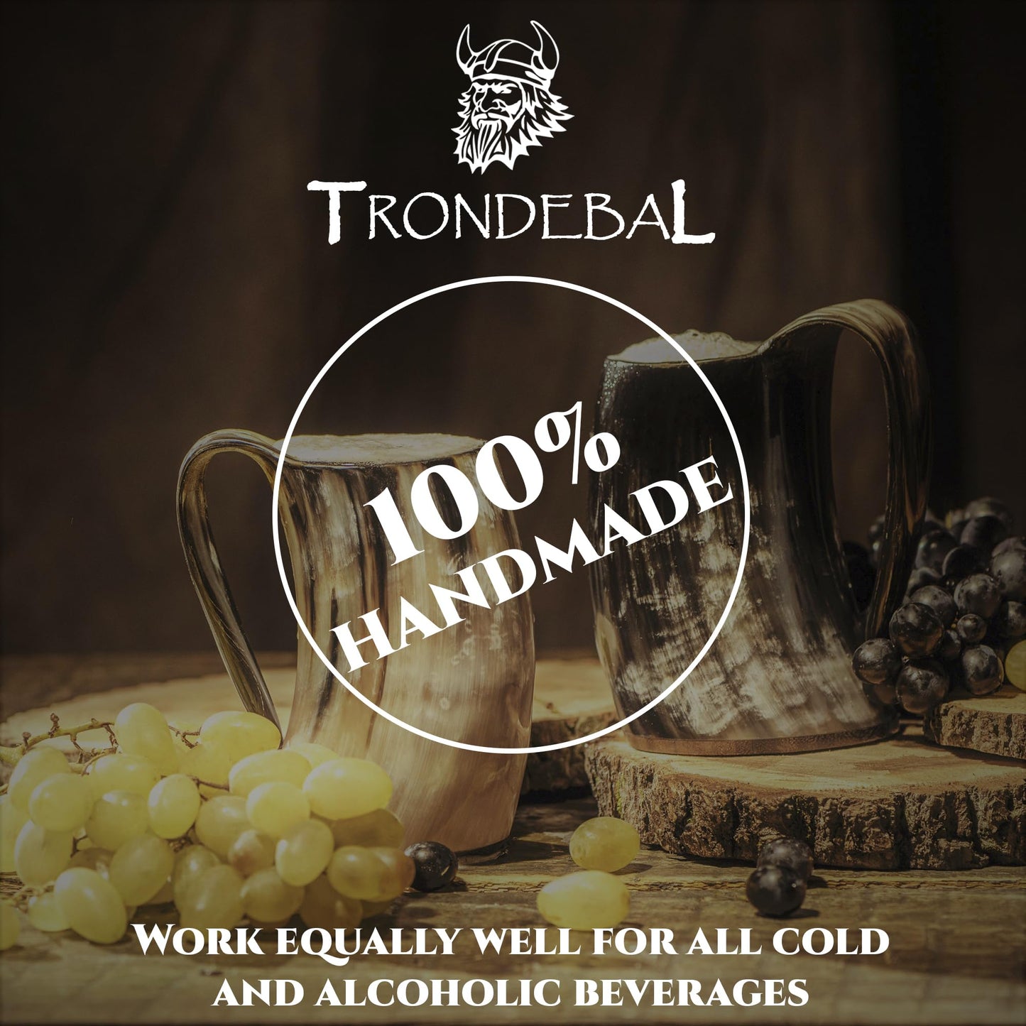 Trondebal Viking Drinking Horn Mug, 15-20 Oz Natural Ox Horn Cup & Cofee Stein | Cool Unique Gift for Men and Women, Home Decor Accessories | Shot Glasses for Beer, Ale, Whiskey, Mead