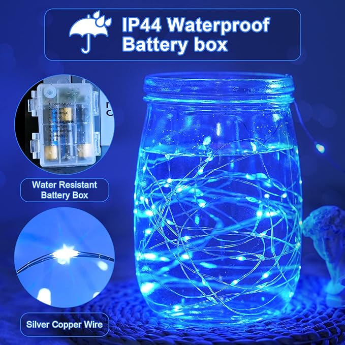 JMEXSUSS 2 Pack Blue Fairy Lights Battery Operated, Total 400 LED 132ft Christmas Twinkle Fairy Lights with Remote, 8 Modes Blue String Lights for Christmas Tree Bedroom Wreath Fireplace Decor