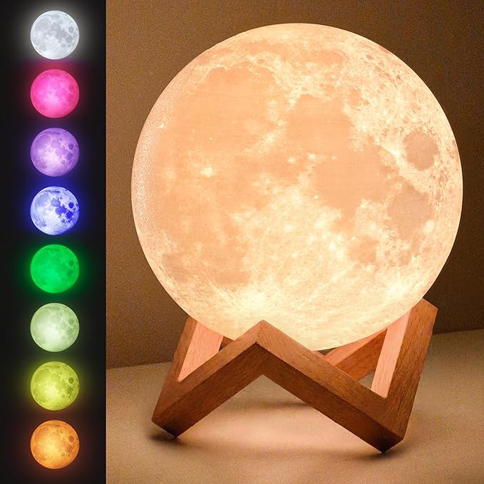 Mind-Glowing Moon Lamp - 3D Moon Night Light for Kids Bedroom - Globe Nightlight with Multi Color LED, Touch/Remote Control - Birthday Gift for Any Year Old Girls & Boys - Space Decor (5.9 inch)