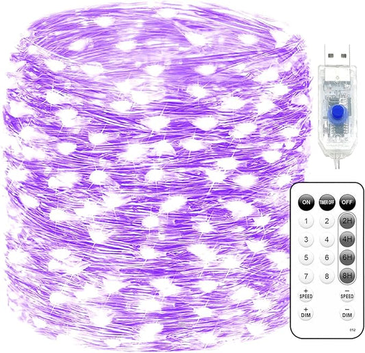 Fairy Lights 66ft 200 LED USB Twinkle String Lights Plug in Silver Wire Lights with Remote and Timer 8 Modes Outdoor Waterproof Starry Lights DIY Party Wedding Christmas Decoration（Purple）
