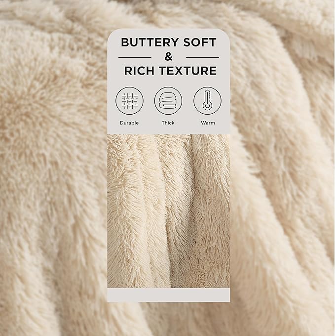 Bedsure GentleSoft Fluffy Beige King Size Blanket for Bed, Thick Soft Sherpa Faux Fur Fleece Bedding Fuzzy Plush Winter Warm Heavy Big Large King Blanket, Cozy Beige Gifts for Men Women, 108x90