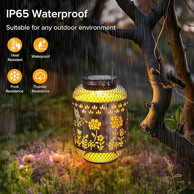 Solar Lanterns Outdoor Waterproof - Hummingbird Solar Lights for Garden, Hanging Metal Lantern Decor for Patio, Yard - Christmas Mothers Day Gifts for Women, Mom, Grandma (Hummingbirds, 1)