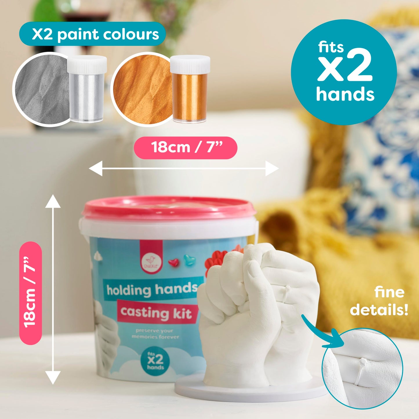 chuckle - Holding Hand Casting Kit for Couples with Base & Paints, Hand Sculpture Hand Molding Kit, Hand Mold Kit Couples Activities - Gift for Fathers Day, Women for Wedding, Anniversary, Valentines