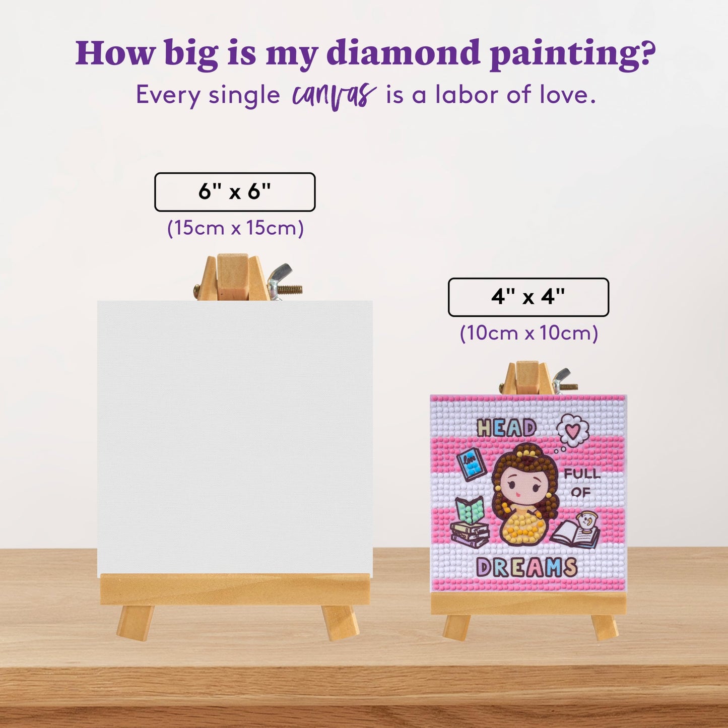 DIAMOND ART CLUB Mini Easels – Head Full of Dreams, Diamond Painting Kit, Fun DIY Crafts for Adults, Diamond Art Canvas for Beginners, 3.9" x 3.9"""