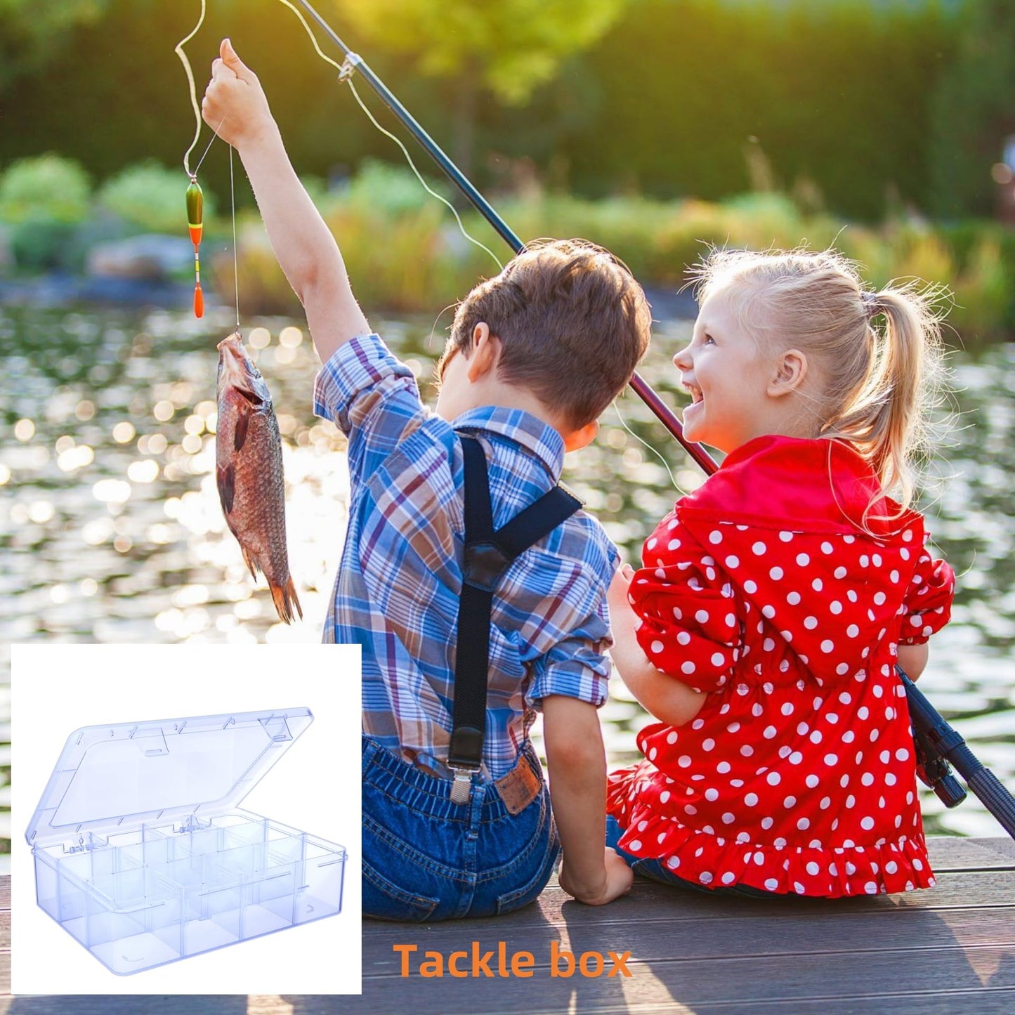 SRNYJAO Plastic Organizer Tackle Box, 12 Grids Clear Bead Organizer Compartment Box with Removable Dividers for Snackle box,Parts, Earring Tool Fishing Hook Hair Accessories,8.8" L x 6.4"" W x 2"" H"