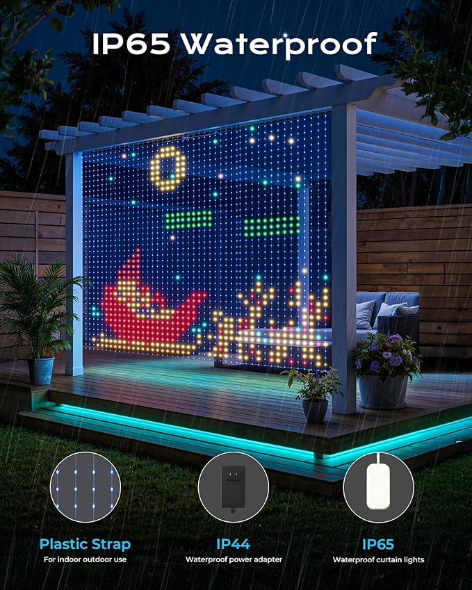 540 LEDs Smart Curtain Lights with DIY GIF, 4.9x6.6ft Color Changing Christmas Wall Lights with APP, IP65 Waterproof String Fairy Lights for Indoor Outdoor Bedroom Window Garage