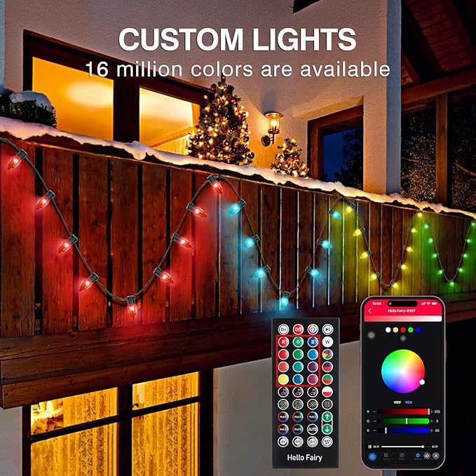 Smart C9 Christmas Lights Outdoor, 118FT 150LED RGB Color Changing String Lights, App&Remote Control, Music Sync, Connectable LED Christmas Tree Lights for Outdoor House Holiday Decoration