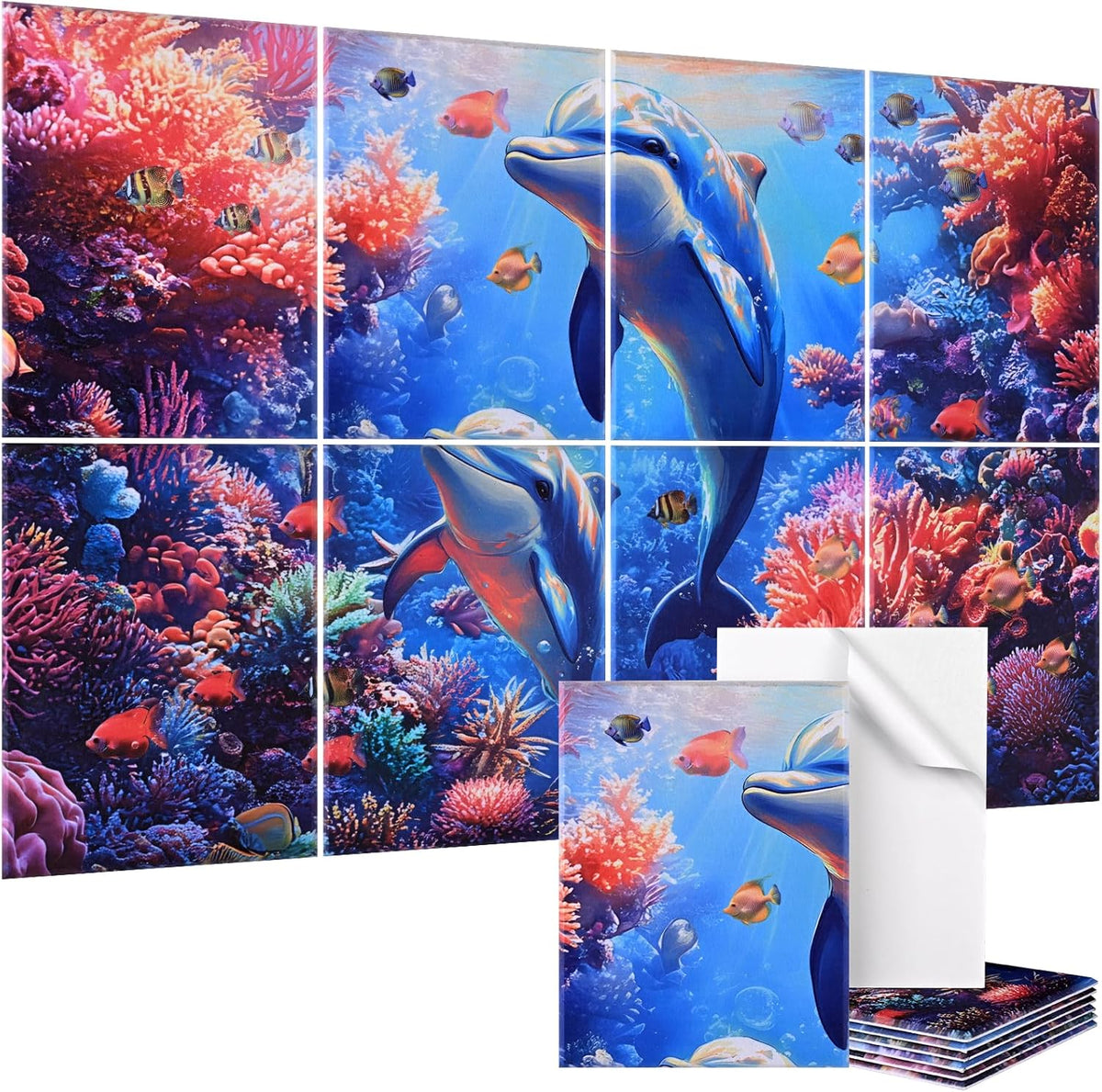 8 Pack Acoustic Panels,48"X32" Soundproof Wall Panels, Self Adhesive Sound Absorbing Wall Art,Decorative Sound Dampening Panels, Art Acoustic Treatment for Studio, Bedroom, Office(Dolphin)