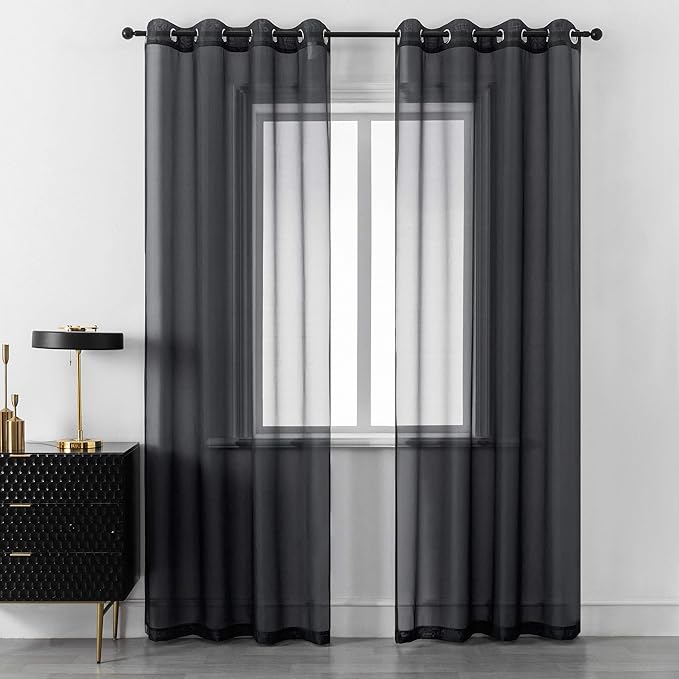 DUALIFE Black Curtains 120 Inches Long for Living Room 2 Panels Grommet Window Semi Sheer Extra Long Curtains for High Ceiling Bedroom Party Parties Backdrop 10 FT Floor Length