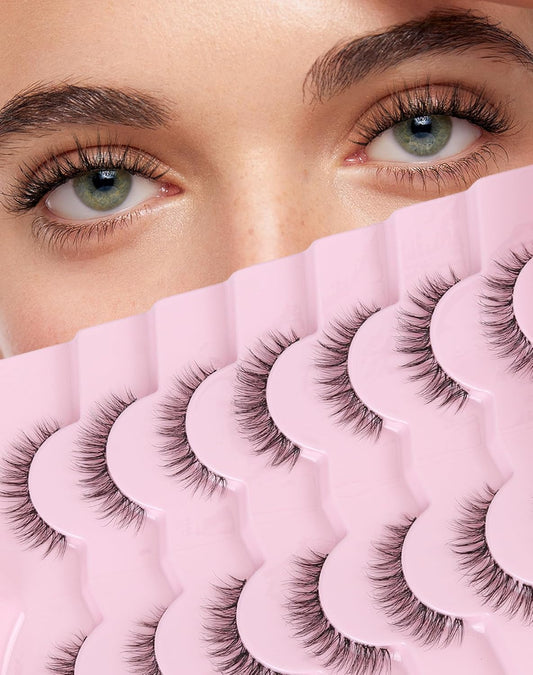 Short Eyelashes Natural Look Wispy Lashes Natural Fake Lashes C Curl Eye Lashes Wispies Eyelashes Fluffy False Lashes Pack 7 Pairs