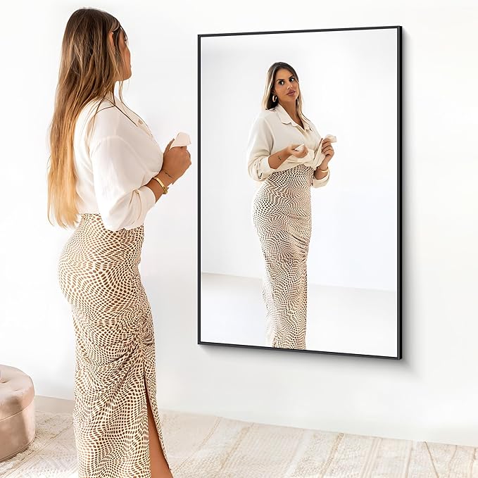 Black Bathroom Mirror for Wall, 60x40 Inch Rectangle Mirrors with Metal Frame, Modern Vanity Wall Mirror Decor for Entryway Hangs, Bathroom Living Room Horizontal or Vertical
