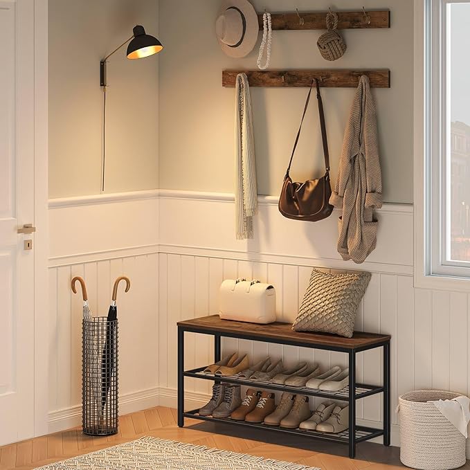 HOOBRO Hall Tree with Bench, Coat Rack Shoe Bench Set, Entryway Shoe Rack with Coat Hooks, Hall Tree Coat Rack, Mud Room, Industrial, for Foyer, Front Door, Rustic Brown BF07MT01
