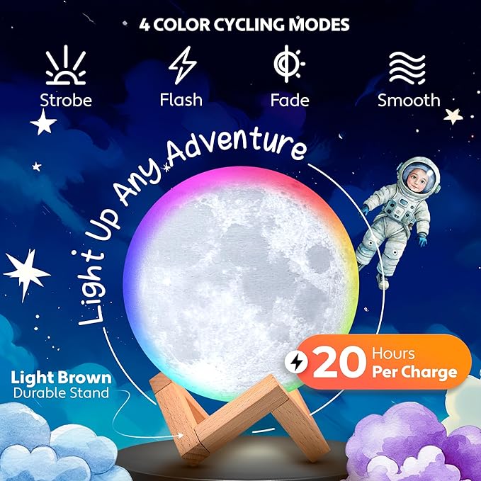 Mind-Glowing Moon Lamp - 3D Moon Night Light for Kids Bedroom - Globe Nightlight with Multi Color LED, Touch/Remote Control - Birthday Gift for Any Year Old Girls & Boys - Space Decor (4.7 inch)