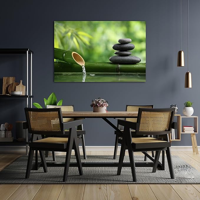 GUTTATY Zen Wall Art Decor, Modern Bathroom Zen Decor Wall Art, Large Canvas Wall Art for SPA Zen Room Decor, Green Bamboo and Pebble Relaxing Zen Art Prints for Office & SPA Wall Decor 28x40 Inches