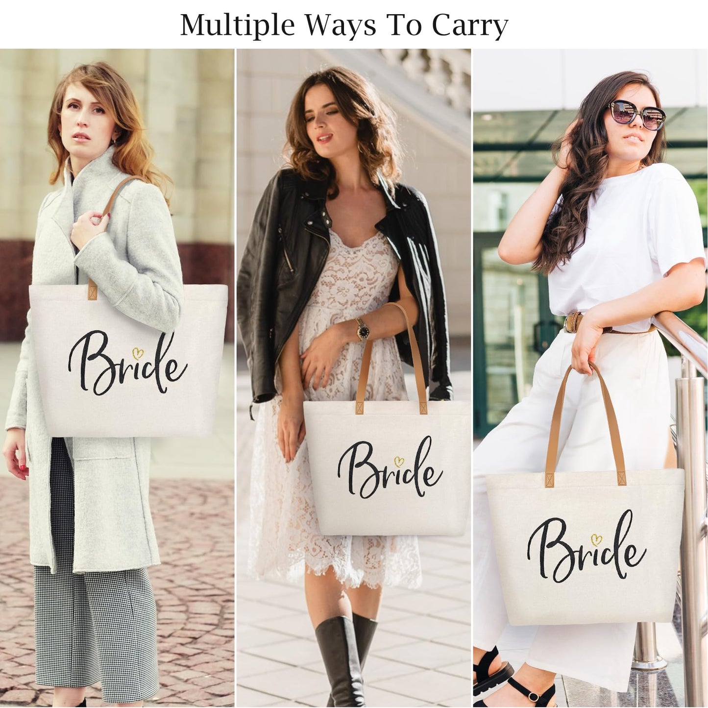 ELEGANTPARK Bride Gifts Wedding Gifts for Bride Bag Bridal Shower Bachelorette Party Honeymoon Large Shoulder Bags Canvas Totes with Zipper Set of 2
