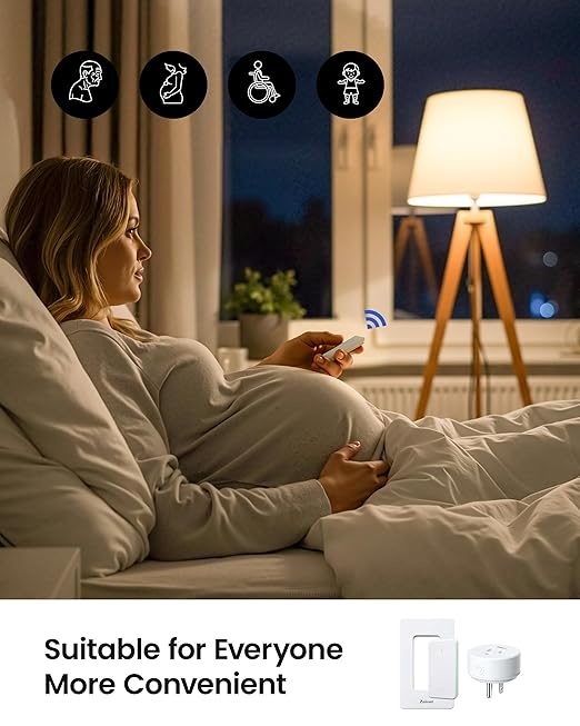 Remote Control Outlet Plug with 2 Switches, Buckle Design & Removable Wireless Light Switch, No Wiring Needed, 300 ft, 15A/1500W, Programmable, for Household Appliances