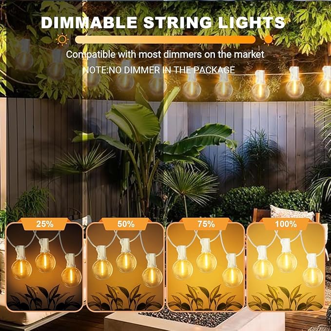 LAMPHOME 4 Pack 26FT LED Outdoor String Lights, 12+1 Shatterproof G40 Edison Bulbs, Connectable & Weatherproof Commercial Grade Patio Lights, Warm White Backyard Decorative Lighting