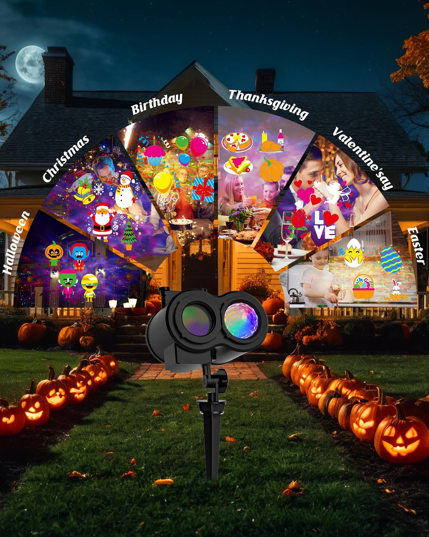 COOLWUFAN Halloween Christmas Projector Lights Outdoor, 2025 Upgrade 2-in-1 Holiday Projector Lights, 30 HD Effects (20 Slides) Projection Light for Xmas Halloween Party Garden Yard Decor