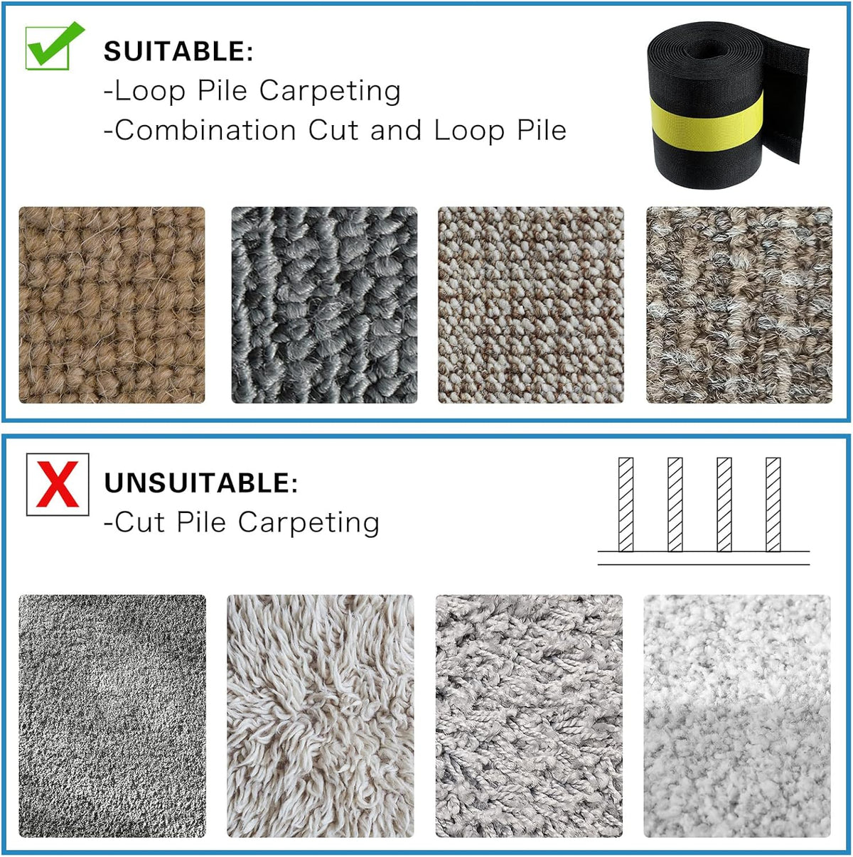 WILLBOND Carpet Cord Cover Cable Grip Floor Cover Cable Protector Management Only for Commercial Office Carpet(Black and Yellow,39.37 ft)